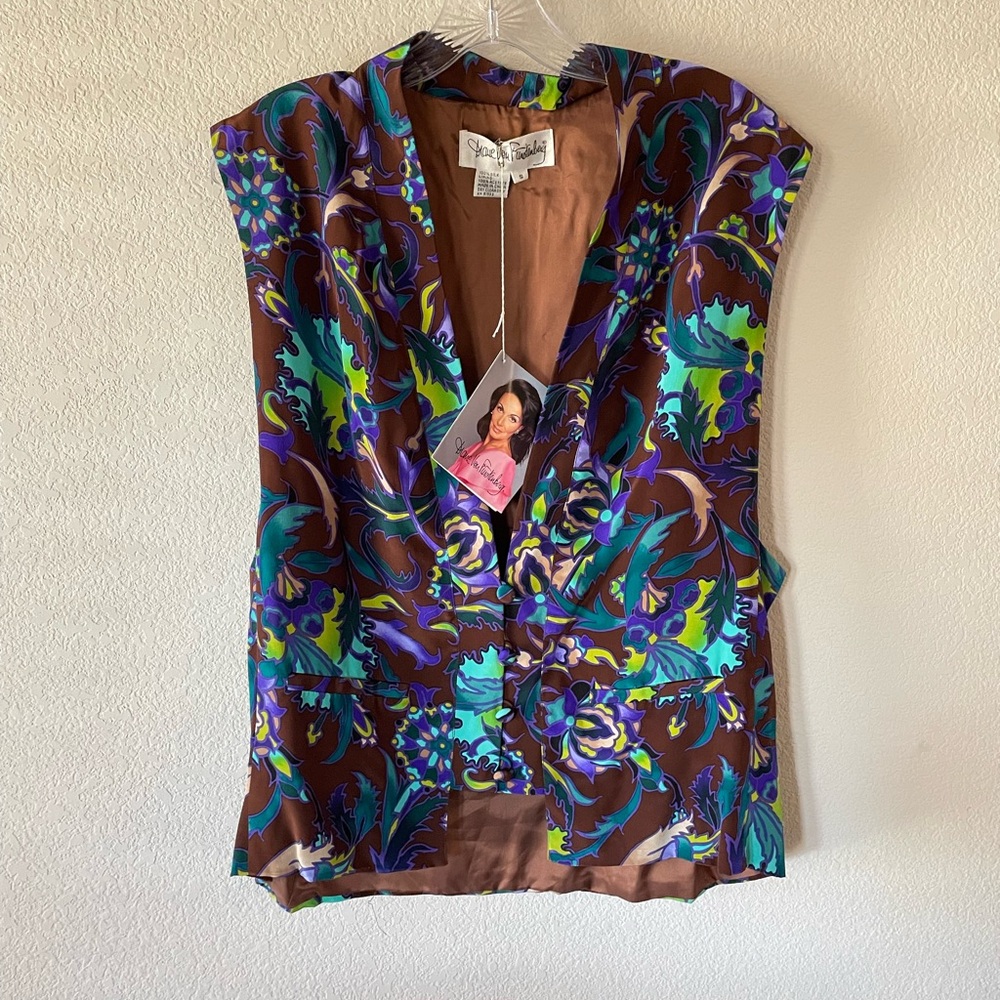 Diane Von Furstenberg Brown Floral V-Neck Sleeveless Tunic